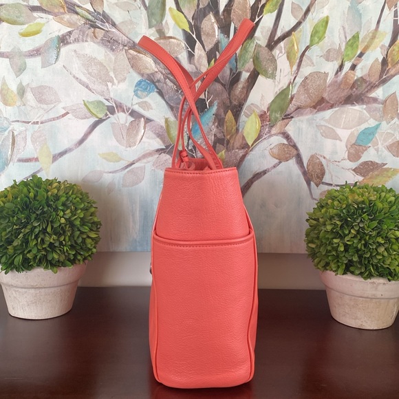 BRIGHTON “PAULINA” CORAL MELON 💯% GENUINE PEBBLED LEATHER SHOULDER TOTE BAG EUC - Picture 10 of 17